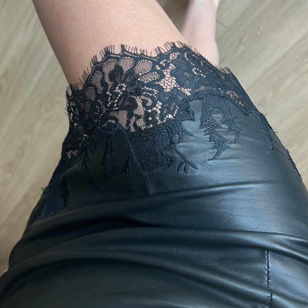 Patrizia Pepe leather mini skirt with lace